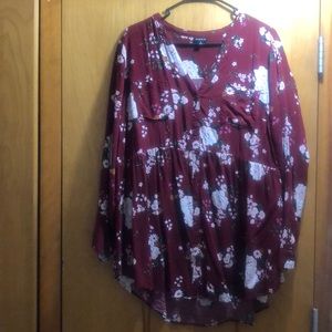 Floral red button up blouse 3X Torrid